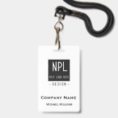 Minimale, moderne Schwarz-Weiß-Firma oder Name Ausweis (Rückseite mit Lanyard)