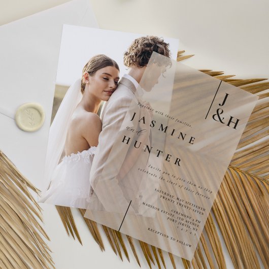 Minimale moderne Schwarz-Weiß-Monogramm-Hochzeit Pergament Einladungen