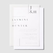 Minimale moderne Schwarz-Weiß-Monogramm-Hochzeit Pergament Einladungen (Versetzt)