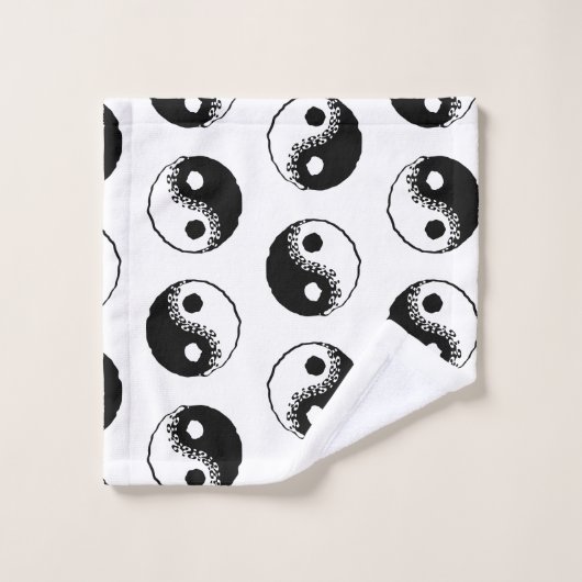 Minimale moderne Schwarz-Weiß Yin Yang Muster Badhandtuch Set (Waschlappen)