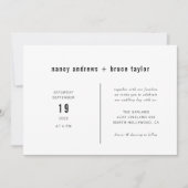 Minimale moderne Schwarz-weiße Typografie Hochzeit Einladung (Vorderseite)