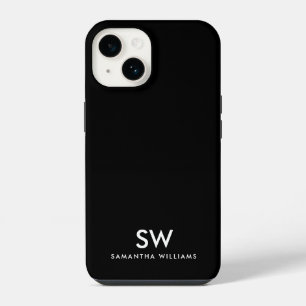 Minimale moderne schwarze Anfangsmonogramm iPhone 14 Hülle