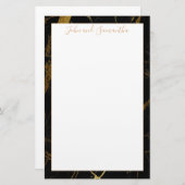 Minimale moderne Schwarze Marmorhochzeit Briefpapier (Vorne/Hinten)