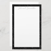 Minimale moderne Schwarze Marmorhochzeit Briefpapier (Vorne/Hinten)
