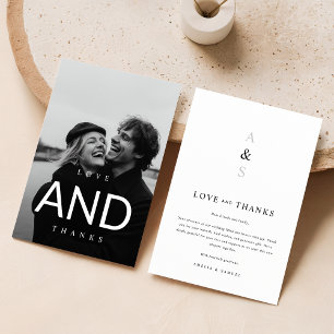 Minimale moderne Schwarze Typografie Foto Hochzeit Dankeskarte