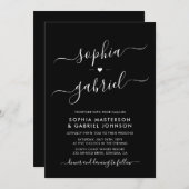 Minimale moderne Script Monogram Black Wedding Einladung (Vorne/Hinten)