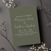 Minimale moderne Script Olive Green Wedding Einladung