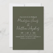 Minimale moderne Script Olive Green Wedding Einladung (Vorderseite)