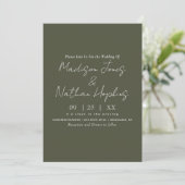 Minimale moderne Script Olive Green Wedding Einladung (Stehend Vorderseite)