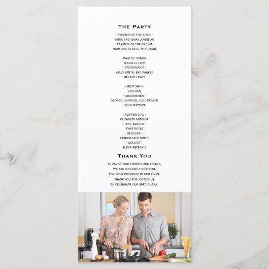 Minimale moderne Skripthochzeit Programm (Rückseite)