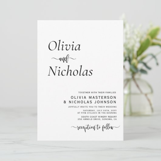 Minimale moderne Typografie Script Monogram Weddin Einladung (Stehend Vorderseite)