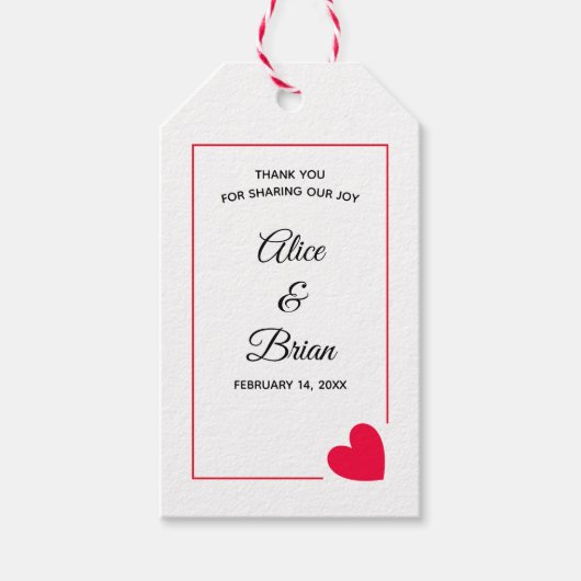 Minimale moderne Valentine Rotes Herz Hochzeit Geschenkanhänger (Vorderseite)