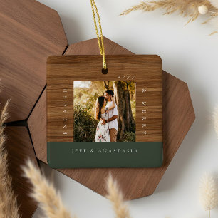 Minimale moderne Verlobung & Fröhlich 2-Foto-Verlo Keramikornament