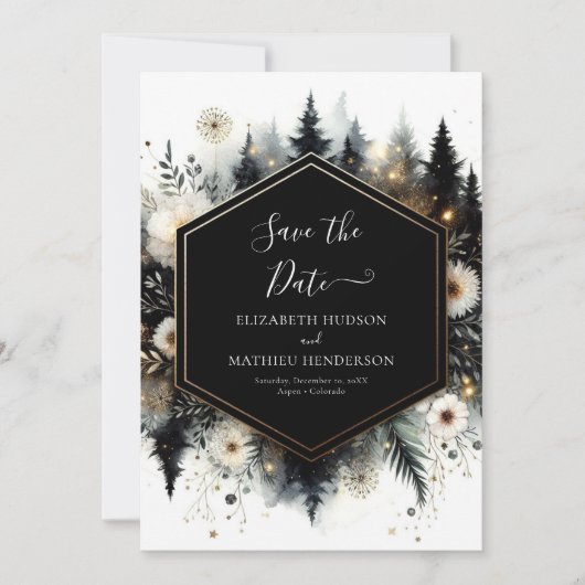 Minimale moderne Waldhochzeit Save The Date (Vorderseite)