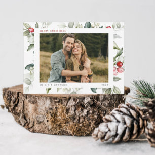 Minimale moderne Wasserfarben-Feiertags-Stechpalme Feiertagskarte