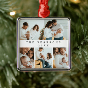 Minimale moderne Weihnachts-Familienfotosession Ornament Aus Metall
