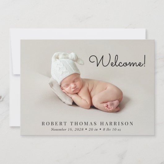 Minimale Moderne Willkommen 5 Foto Geburt Ankündigung (Vorderseite)