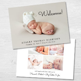 Minimale Moderne Willkommen 5 Foto Geburt Ankündigung