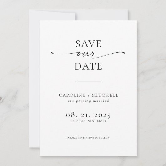 Minimale moderne zeitgenössische Schrift Save The Date (Vorderseite)