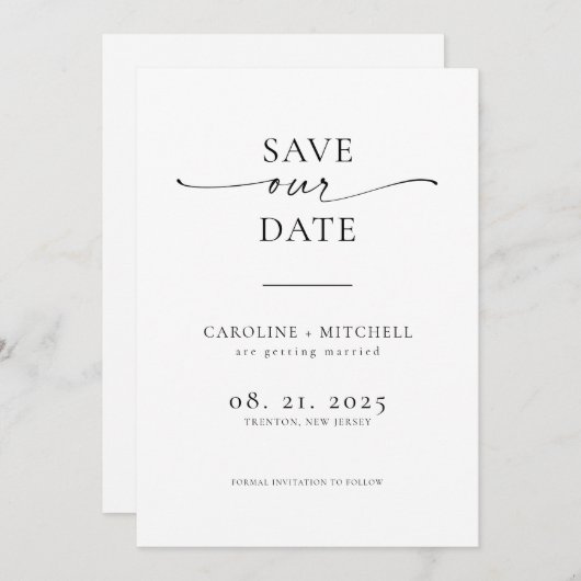 Minimale moderne zeitgenössische Schrift Save The Date (Vorne/Hinten)