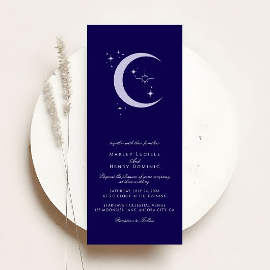 Minimale Mondsterne Navy Blau Himmlische Hochzeit Einladung