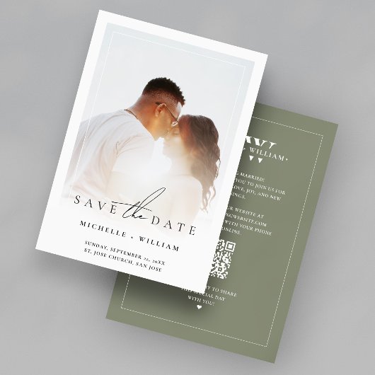 Minimale Mongram Budget Wedding Foto Frame Sage Save The Date