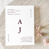 Minimale Mongram Burgundy Wedding Einladung