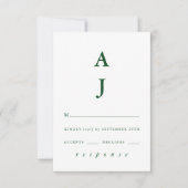 Minimale Mongram Emerald Green Wedding RSVP Karte (Vorderseite)