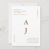 Minimale Mongram Golden Brown Wedding Einladung (Vorderseite)