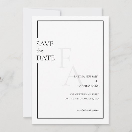 Minimale Mongram-muslimische Hochzeit rettet das D Save The Date (Vorderseite)