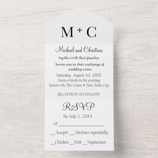 Minimale monochrome Hochzeit im BUDGET All In One Einladung (Innen Boden)