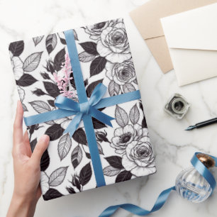 Minimale monochrome Linienkunst-Rosen Geschenkpapier