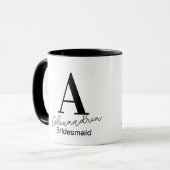 Minimale Monogram Bridesmaid Schwarz-Weiß Tasse (Vorderseite Links)