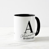 Minimale Monogram Bridesmaid Schwarz-Weiß Tasse (VorderseiteRechts)
