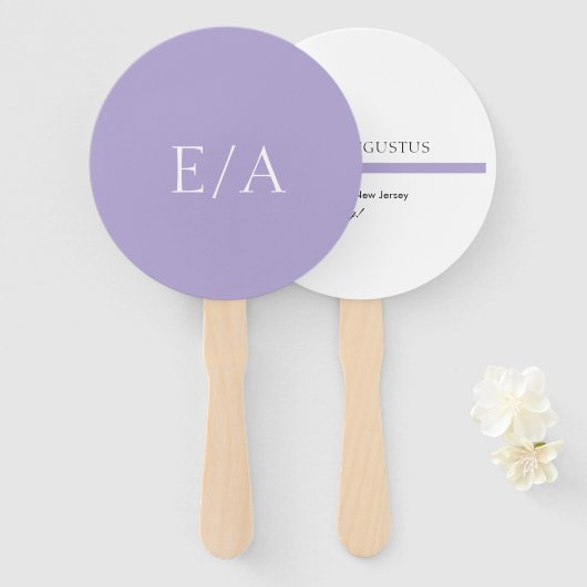 Minimale Monogram Digital Lavender Lila Wedding Fächer (Vorne und Hinten)