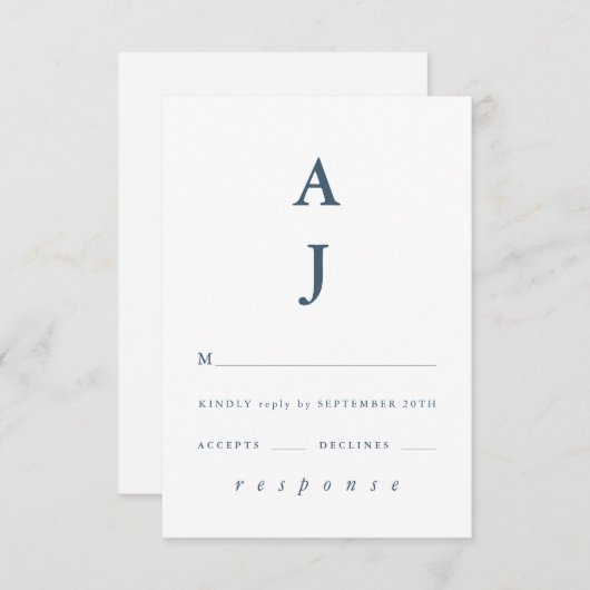 Minimale Monogram Dusty Blue Wedding RSVP Karte (Vorne/Hinten)
