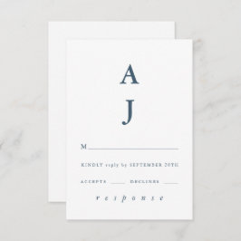 Minimale Monogram Dusty Blue Wedding RSVP Karte
