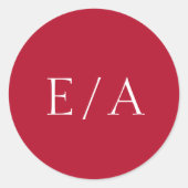 Minimale Monogram Elegant Moderne Rote Hochzeit Runder Aufkleber (Vorderseite)