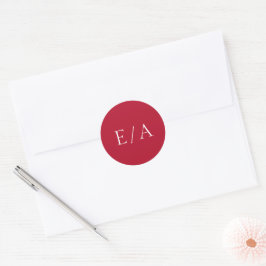 Minimale Monogram Elegant Moderne Rote Hochzeit Runder Aufkleber