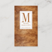Minimale Monogram Karamellbraun Ledertextur Visitenkarte (Vorderseite)