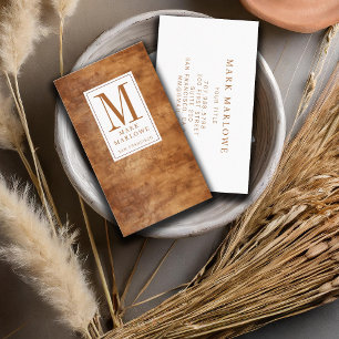 Minimale Monogram Karamellbraun Ledertextur Visitenkarte