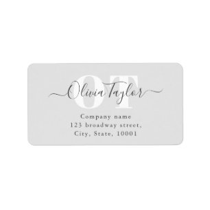 Minimale Monogram Moderne Script Gray Rücksendeadr Adressaufkleber