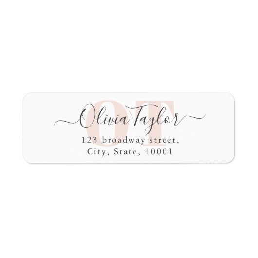 Minimale Monogram Moderne Script Rosa Rücksendeadr (Vorne)