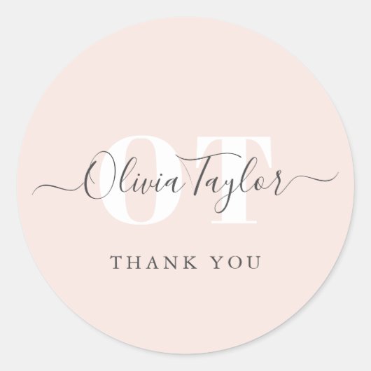 Minimale Monogram Moderne Skriptblush Vielen Dank Runder Aufkleber (Vorderseite)