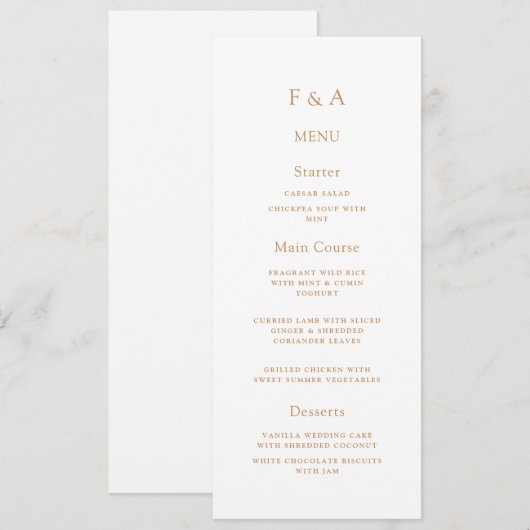 Minimale Monogram Simple Gold Script Wedding Table Menükarte (Vorne/Hinten)