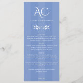 Minimale Monogram Stripe Cornflower Blue Wedding Menükarte (Vorderseite)
