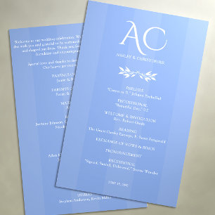 Minimale Monogram Stripe Cornflower Blue Wedding Programm