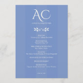 Minimale Monogram Stripe Cornflower Blue Wedding Programm (Vorderseite)