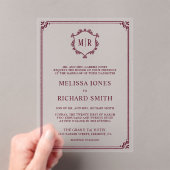 Minimale Monogram Wappen Rahmen Burgundy Wedding Acryleinladungen (Insitu (Handheld))