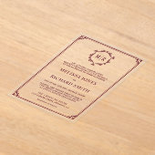 Minimale Monogram Wappen Rahmen Burgundy Wedding Acryleinladungen (Ablage )